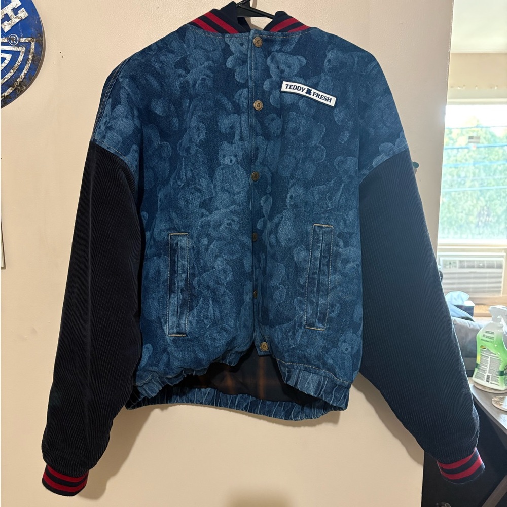 Teddy Fresh Blue Denim Bear Bomber Jacket
